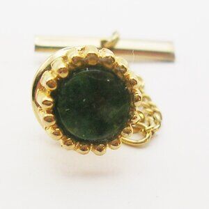 Vintage Tie Tack genuine Jade Gemstone classic Necktie Holder Formal Wear